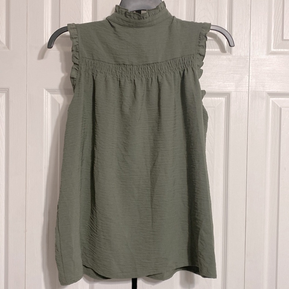 Green sleeveless smock top style blouse top shirt size MEDIUM - Picture 6 of 11